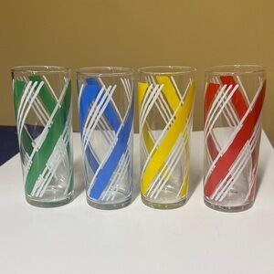Libbey Glass Striped Drinking Glass Tumblers 6” tall set of 4